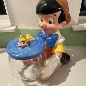 VTG TREASURE CRAFT Disney Pinocchio & Cleo the Goldfish 3 Pc. Cookie JAR -EUC!